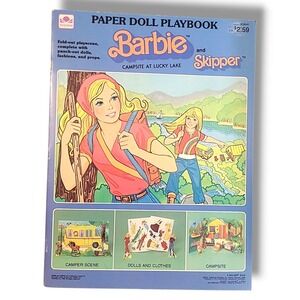 Barbie & Skipper Campsite at Lucky Lake Paper Doll Playbook Golden Uncut
